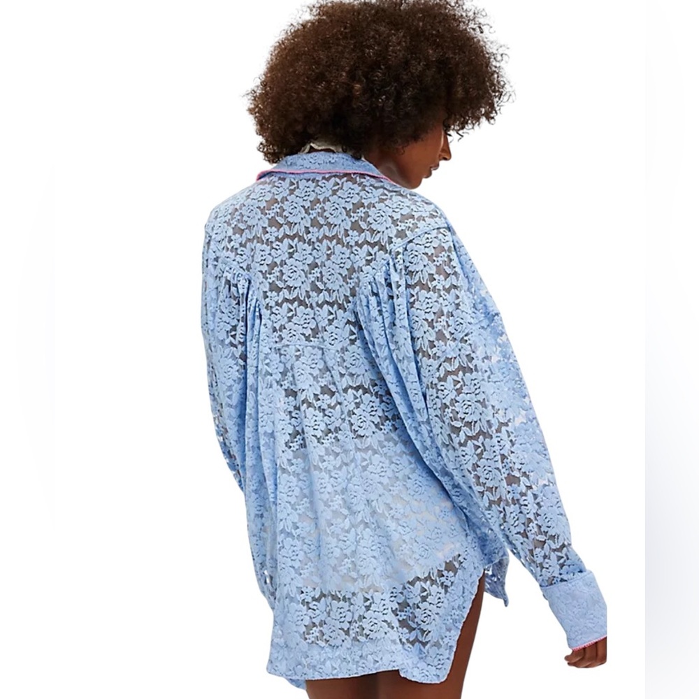 Intimately Free People Lace Button-Up Shirt Powder Blue S - Picture 2 of 10